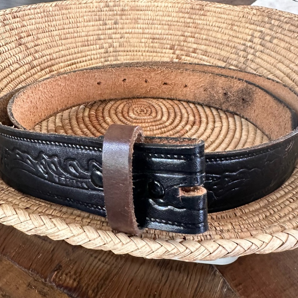 Vintage embossed leather buckle-less belt strap- Black Leather Belt blank